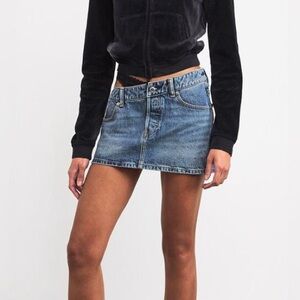 Alexander Wang Denim and Black Lace Thong Detail Mini Skirt